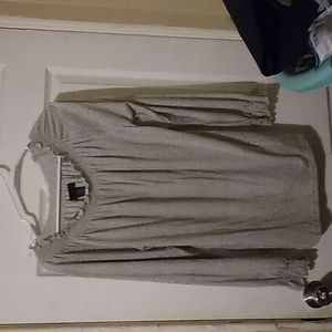 Grey & White Longsleeve Bubble Print Blouse with Ruffle Trim